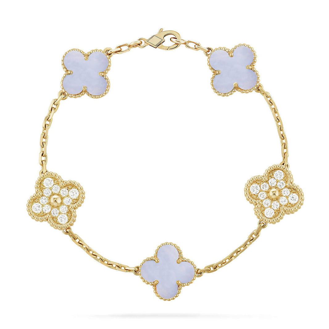 [Luna Brilliance] CLOVER 5 MOTIF PURPLE CHALCEDONY BRACELET COLLECTION