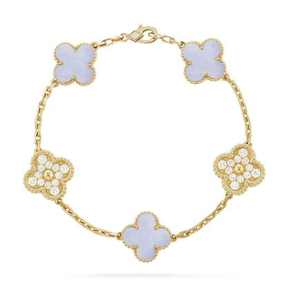 [Luna Brilliance] CLOVER 5 MOTIF PURPLE CHALCEDONY BRACELET COLLECTION