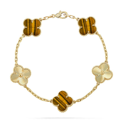[Luna Brilliance] CLOVER 5 MOTIFS TIGER EYE BRACELET COLLECTION
