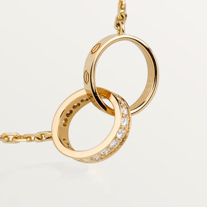 [Luna Brilliance] LOVE DOUBLE RING HALF DIAMOND NECKLACE
