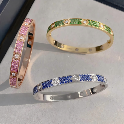 [Luna Brilliance]Pave Gemstone Love &Force Large Horseshoe Diamond Duo Bracelet Stack Set