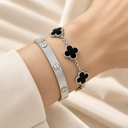[Luna Brilliance]Clover & Love Sliver 2-Piece Bracelet Stack Set
