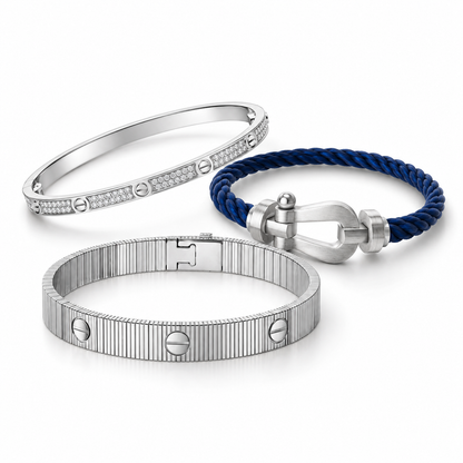 [Luna Brilliance]Love & Force Large Horseshoe Trio Bracelet Stack Set