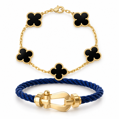 [Luna Brilliance]Force Horseshoe & Clover 5 Motifs Bracelet Stack Set