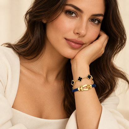 [Luna Brilliance]Force Horseshoe & Clover 5 Motifs Bracelet Stack Set