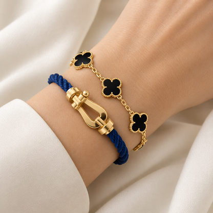 [Luna Brilliance]Force Horseshoe & Clover 5 Motifs Bracelet Stack Set