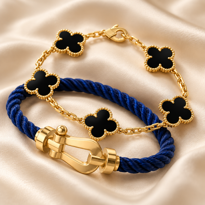 [Luna Brilliance]Force Horseshoe & Clover 5 Motifs Bracelet Stack Set