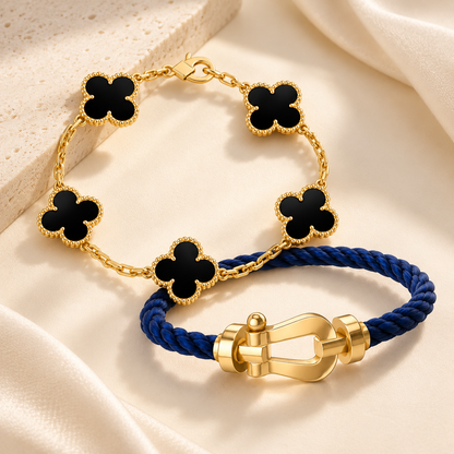 [Luna Brilliance]Force Horseshoe & Clover 5 Motifs Bracelet Stack Set