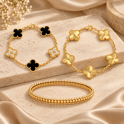 [Luna Brilliance]Clover & Clash Bracelet 3-Piece Stack set