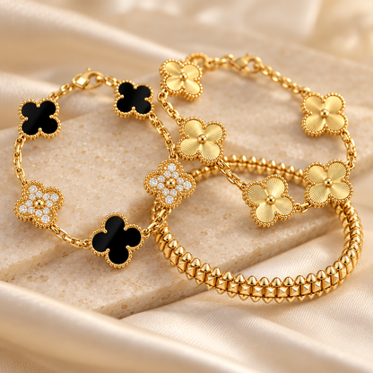 [Luna Brilliance]Clover & Clash Bracelet 3-Piece Stack set