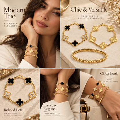 [Luna Brilliance]Clover & Clash Bracelet 3-Piece Stack set