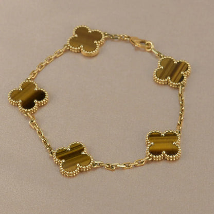 [Luna Brilliance] CLOVER 5 MOTIFS TIGER EYE BRACELET COLLECTION