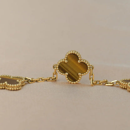 [Luna Brilliance] CLOVER 5 MOTIFS TIGER EYE BRACELET COLLECTION