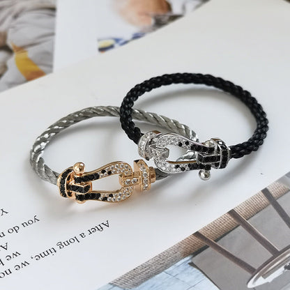 [Luna Brilliance]FORCE LARGE HORSESHOE BLACK WHITE DIAMOND BRACELET SILVER