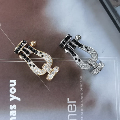 [Luna Brilliance]Pave Gemstone Love &Force Large Horseshoe Diamond Duo Bracelet Stack Set