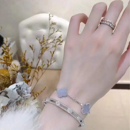 [Luna Brilliance] CLOVER 5 MOTIF PURPLE CHALCEDONY BRACELET COLLECTION