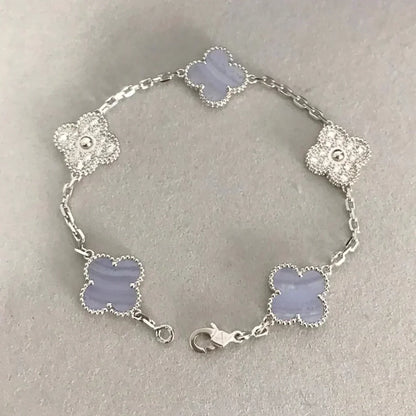 [Luna Brilliance] CLOVER 5 MOTIF PURPLE CHALCEDONY BRACELET COLLECTION