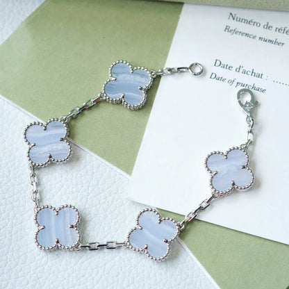 [Luna Brilliance] CLOVER 5 MOTIF PURPLE CHALCEDONY BRACELET COLLECTION