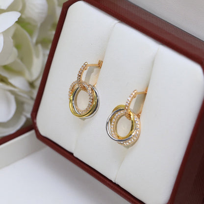 [Luna Brilliance] TRINITY HALF DIAMOND  EARRINGS