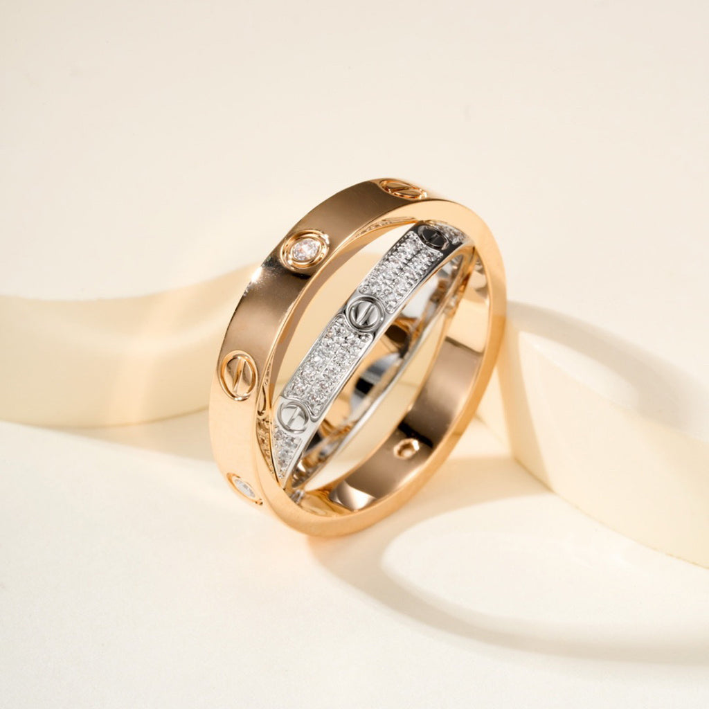 [Luna Brilliance] LOVE PINK GOLD SILVER DIAMOND DOUBLE RING