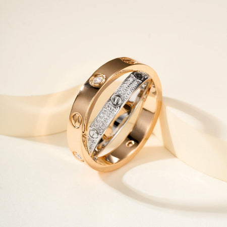 [Luna Brilliance] LOVE PINK GOLD SILVER DIAMOND DOUBLE RING