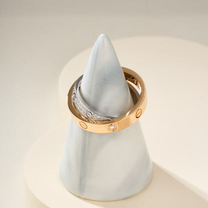 [Luna Brilliance] LOVE PINK GOLD SILVER DIAMOND DOUBLE RING