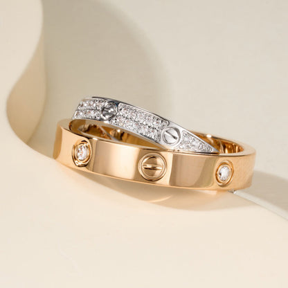 [Luna Brilliance] LOVE PINK GOLD SILVER DIAMOND DOUBLE RING