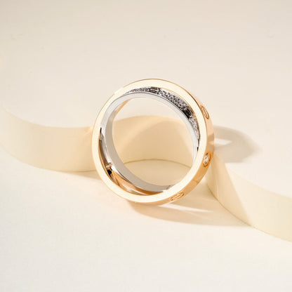 [Luna Brilliance] LOVE PINK GOLD SILVER DIAMOND DOUBLE RING