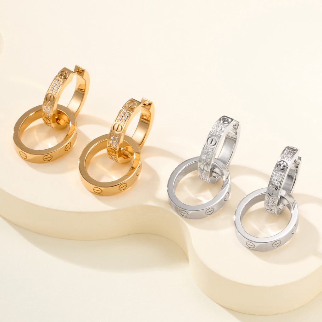 [Luna Brilliance] LOVE 3.3MM DANGLE HALF DIAMOND EARRINGS