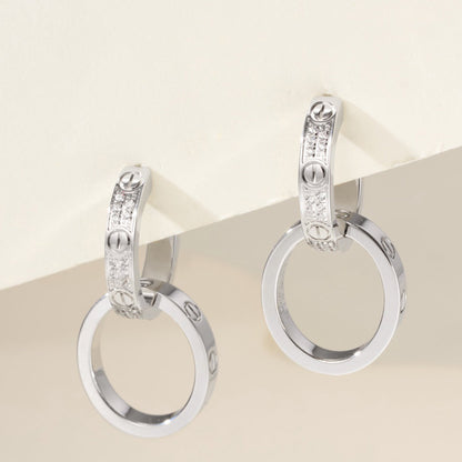 [Luna Brilliance] LOVE 3.3MM DANGLE HALF DIAMOND EARRINGS
