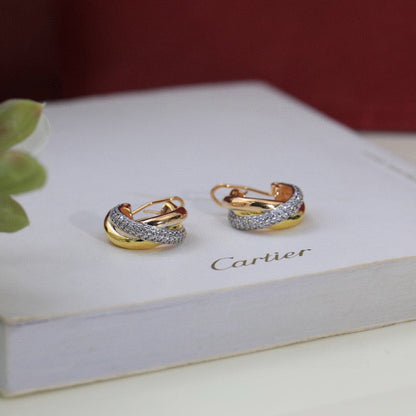 [Luna Brilliance] TRINITY HALF DIAMOND  CLASSIC EARRINGS