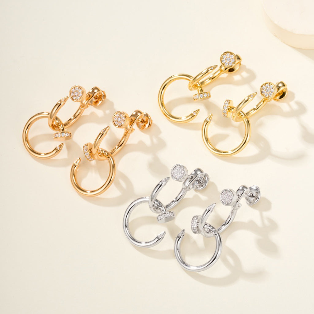 [Luna Brilliance] JUSTE HALF DIAMOND DOUBLE EARRINGS