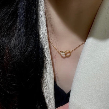 [Luna Brilliance] LOVE DOUBLE RING HALF DIAMOND NECKLACE