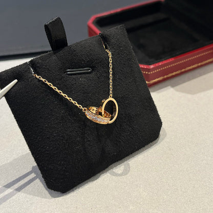 [Luna Brilliance] LOVE DOUBLE RING HALF DIAMOND NECKLACE