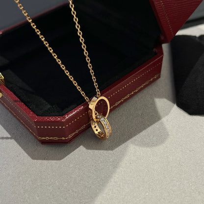 [Luna Brilliance] LOVE DOUBLE RING HALF DIAMOND NECKLACE