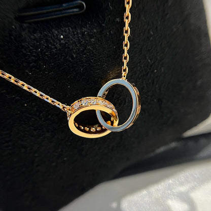 [Luna Brilliance] LOVE DOUBLE RING HALF DIAMOND NECKLACE