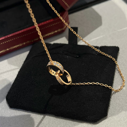 [Luna Brilliance] LOVE DOUBLE RING HALF DIAMOND NECKLACE