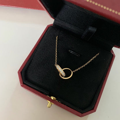 [Luna Brilliance] LOVE DOUBLE RING HALF DIAMOND NECKLACE