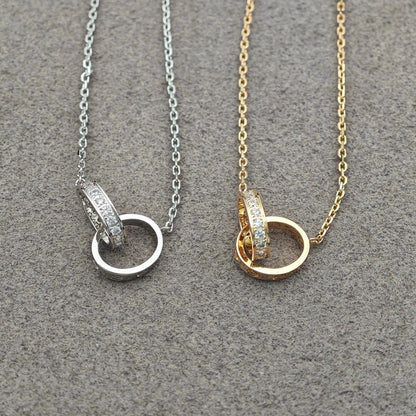 [Luna Brilliance] LOVE DOUBLE RING HALF DIAMOND NECKLACE