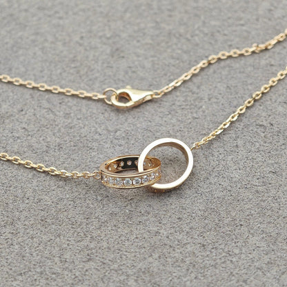 [Luna Brilliance] LOVE DOUBLE RING HALF DIAMOND NECKLACE