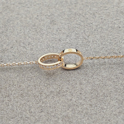 [Luna Brilliance] LOVE DOUBLE RING HALF DIAMOND NECKLACE