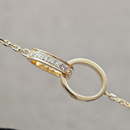 [Luna Brilliance] LOVE DOUBLE RING HALF DIAMOND NECKLACE