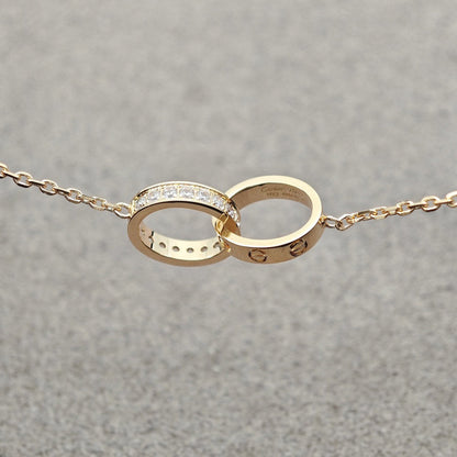 [Luna Brilliance] LOVE DOUBLE RING HALF DIAMOND NECKLACE