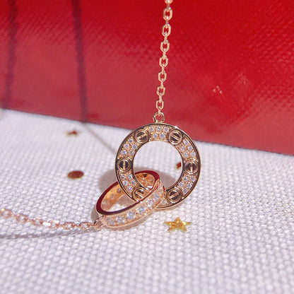 [Luna Brilliance] LOVE  FULL DIAMOND PENDANT NECKLACE