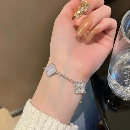 [Luna Brilliance] CLOVER 5 MOTIF PURPLE CHALCEDONY BRACELET COLLECTION