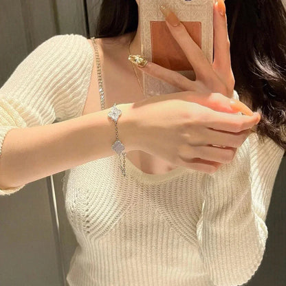 [Luna Brilliance] CLOVER 5 MOTIF PURPLE CHALCEDONY BRACELET COLLECTION