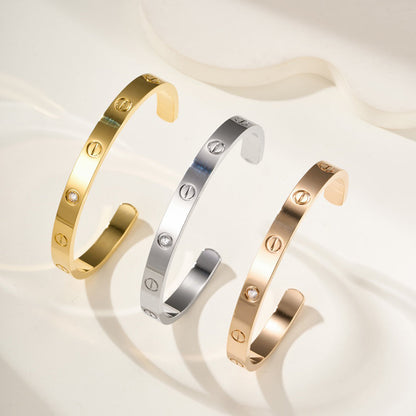[Luna Brilliance] LOVE BRACELET 6.1MM 1 DIAMOND OPEN CUFF