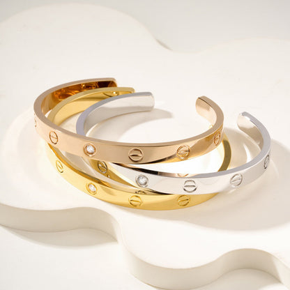 [Luna Brilliance] LOVE BRACELET 6.1MM 1 DIAMOND OPEN CUFF