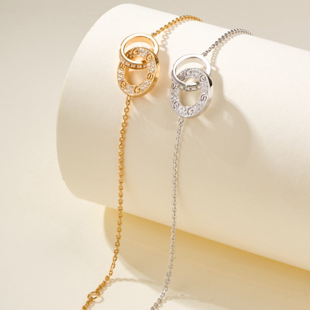 [Luna Brilliance] LOVE DOUBLE RING FULL DIAMOND BRACELET