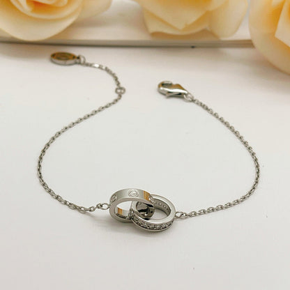 [Luna Brilliance] LOVE DOUBLE RING HALF DIAMOND BRACELET